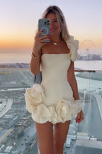 Chic White Strapless Bodycon Homecoming Dress with Romantic Ruffles BM bride