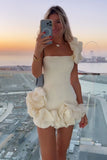 Chic White Strapless Bodycon Homecoming Dress with Romantic Ruffles BM bride