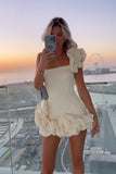 Chic White Strapless Bodycon Homecoming Dress with Romantic Ruffles BM bride