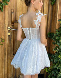 Fiona |A-line Sweetheart White Corset Homecoming Dress BM bride