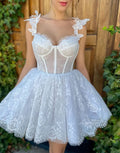 Fiona |A-line Sweetheart White Corset Homecoming Dress BM bride