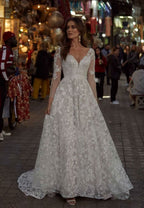 Women's Beach Spaghetti Strap Wedding Dresses for Bride 2025 Boho Long Lace Bridal Gowns for Wedding - Bmbride