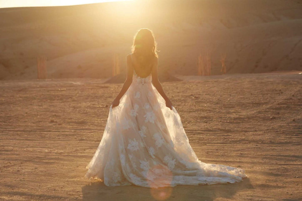 Women's Beach Spaghetti Strap Wedding Dresses for Bride 2025 Boho Long Lace Bridal Gowns for Wedding - Bmbride