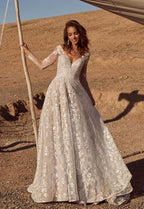 Women's Beach Spaghetti Strap Wedding Dresses for Bride 2025 Boho Long Lace Bridal Gowns for Wedding - Bmbride
