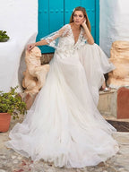 Women's Beach Spaghetti Strap Wedding Dresses for Bride 2025 Boho Long Lace Bridal Gowns for Wedding - Bmbride