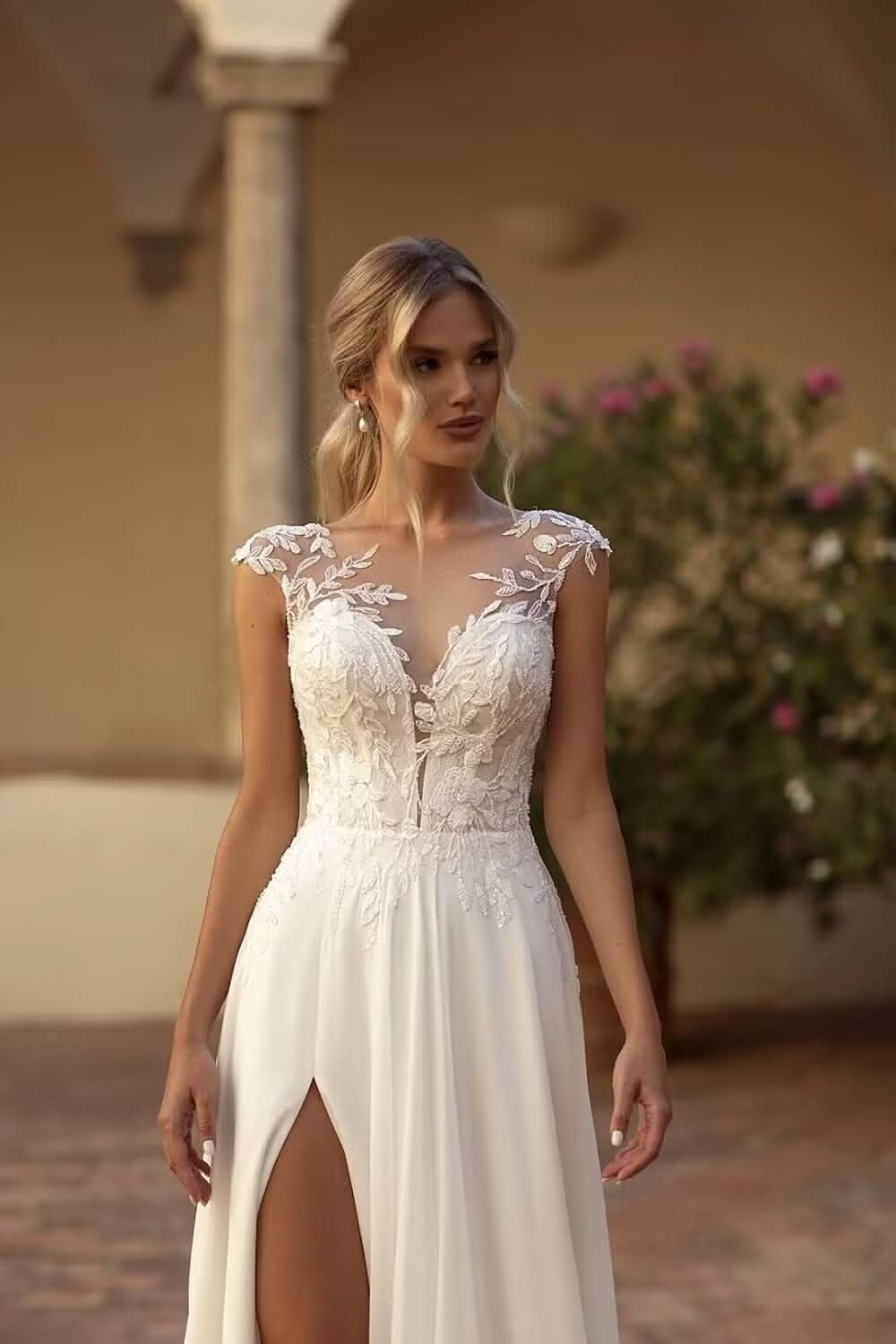 Women's Beach Spaghetti Strap Wedding Dresses for Bride 2025 Boho Long Lace Bridal Gowns for Wedding - Bmbride