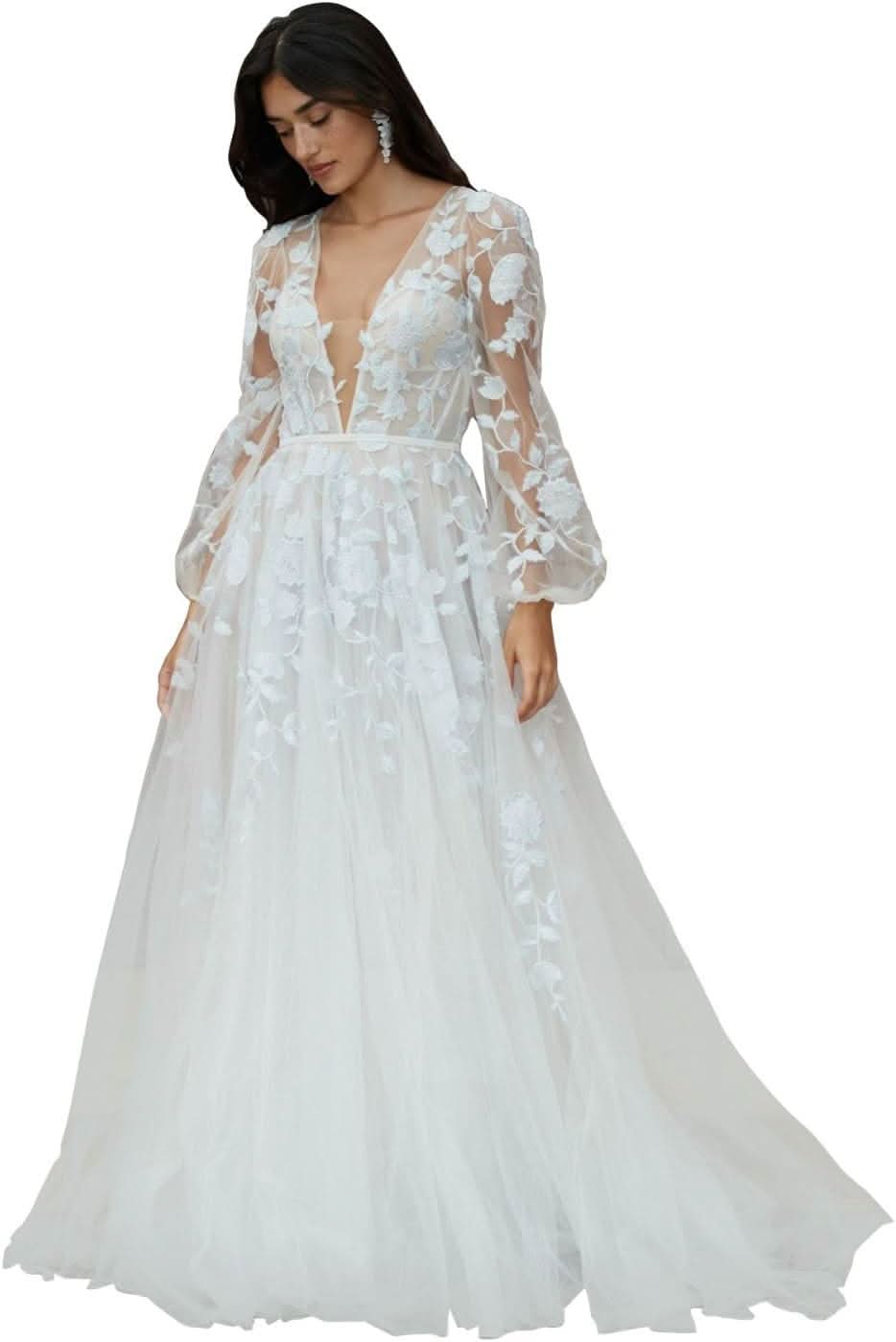 Women's Beach Spaghetti Strap Wedding Dresses for Bride 2025 Boho Long Lace Bridal Gowns for Wedding - Bmbride