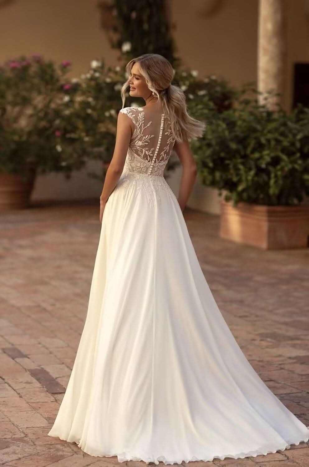Women's Beach Spaghetti Strap Wedding Dresses for Bride 2025 Boho Long Lace Bridal Gowns for Wedding - Bmbride