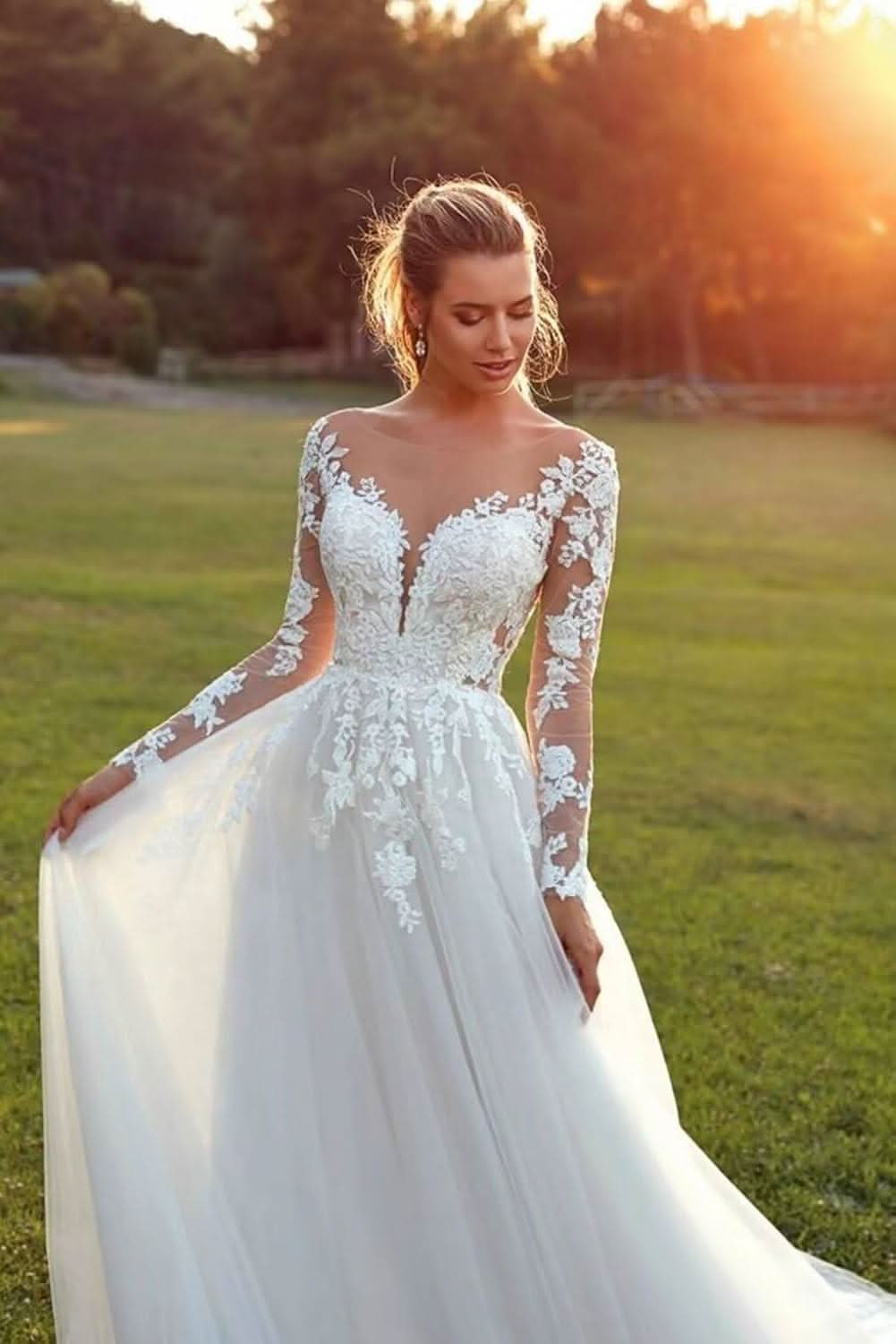Women's Beach Spaghetti Strap Wedding Dresses for Bride 2025 Boho Long Lace Bridal Gowns for Wedding - Bmbride