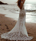 Women's Beach Wedding Dresses for Bride 2022 Vintage Long Sleeves Lace Bohemian Bridal Gown - Bmbride