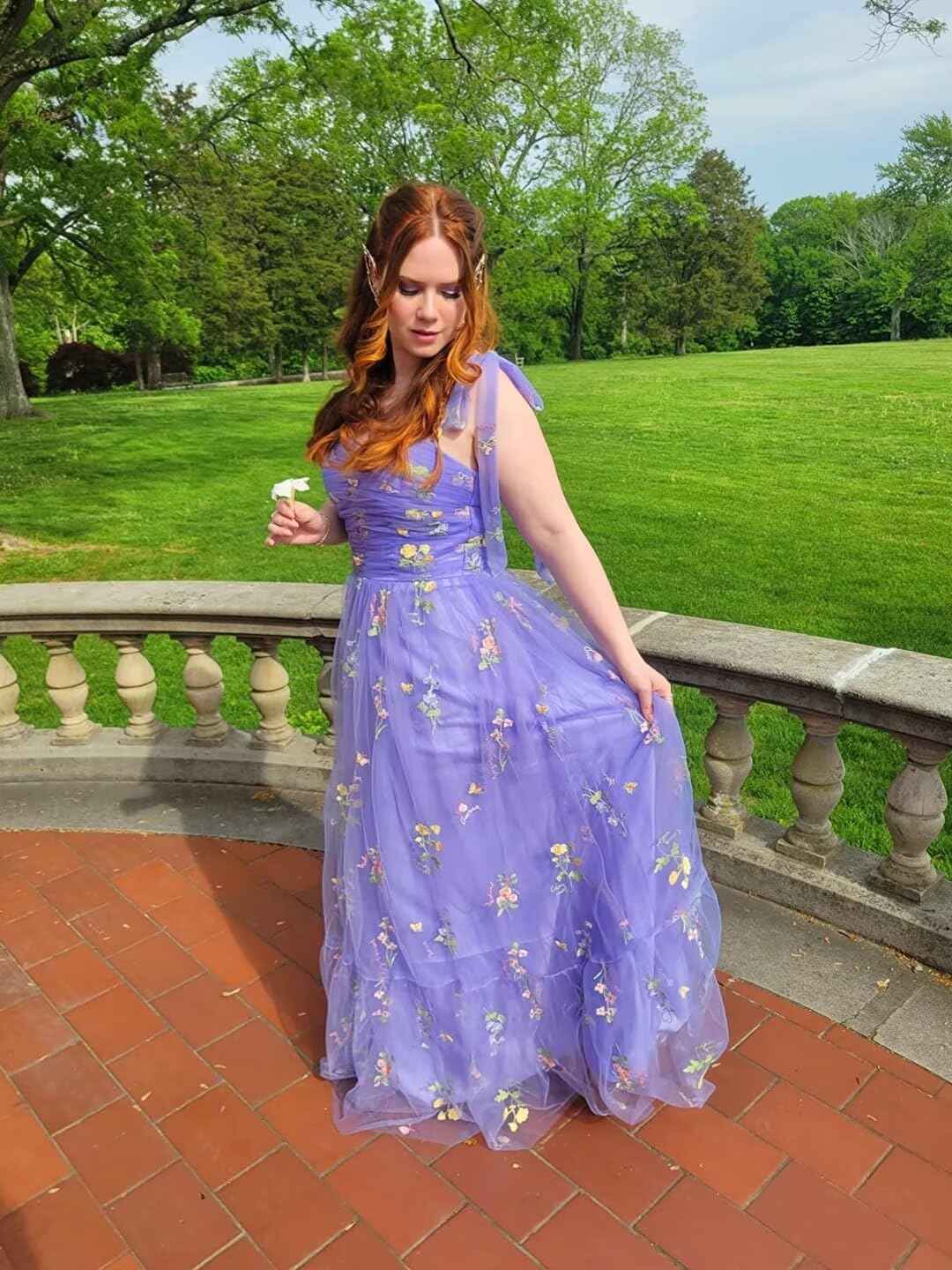 Women's Flower Embroidery Tulle Prom Dresses 2025 Long Spaghetti Straps Evening Party Gowns - Bmbride