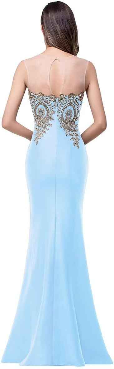 Women's Lace Applique Long Formal Mermaid Evening Prom Dresses - Bmbride