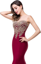 Women's Lace Applique Long Formal Mermaid Evening Prom Dresses - Bmbride