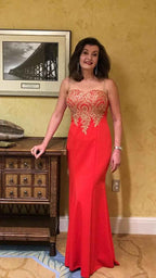 Women's Lace Applique Long Formal Mermaid Evening Prom Dresses - Bmbride