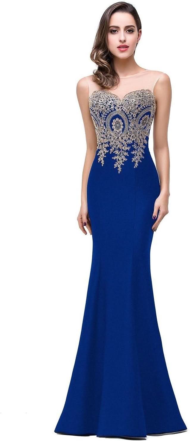 Women's Lace Applique Long Formal Mermaid Evening Prom Dresses - Bmbride