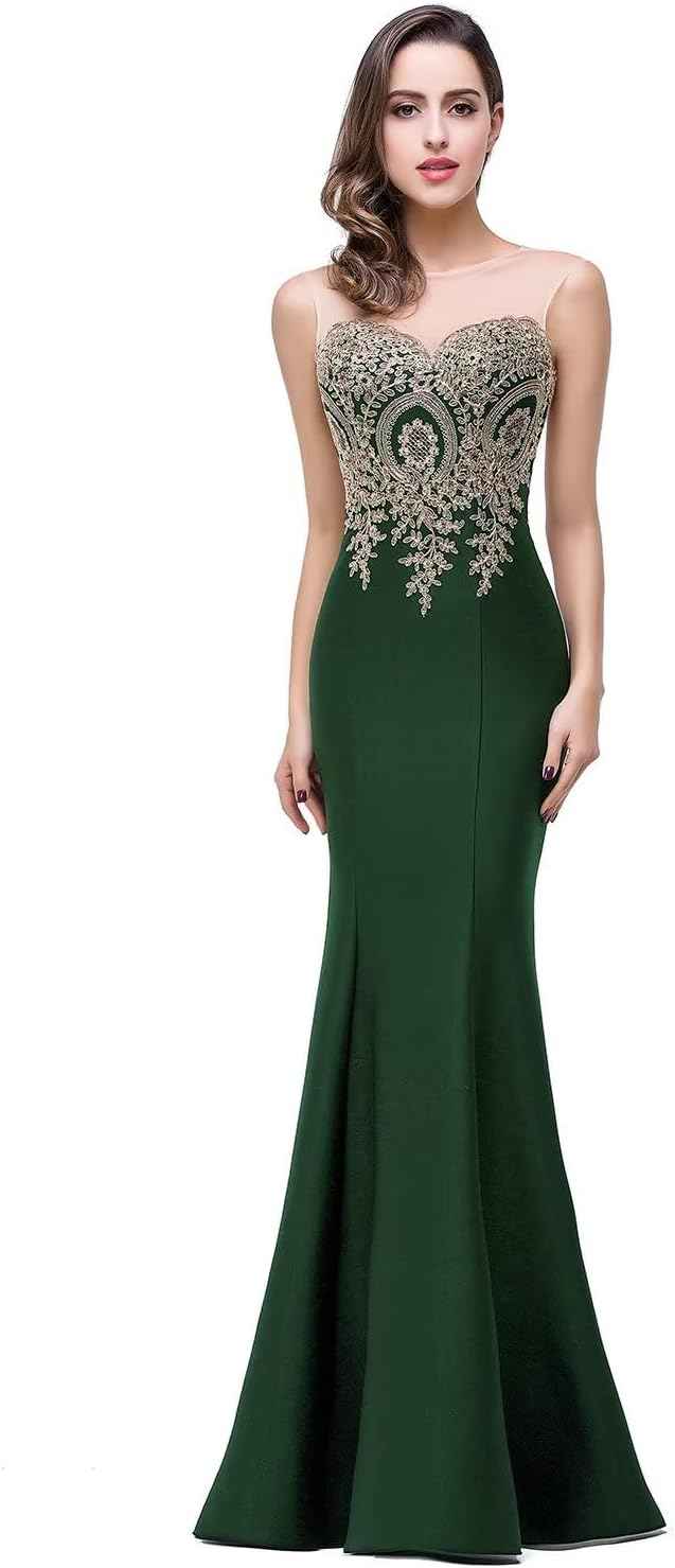 Women's Lace Applique Long Formal Mermaid Evening Prom Dresses - Bmbride