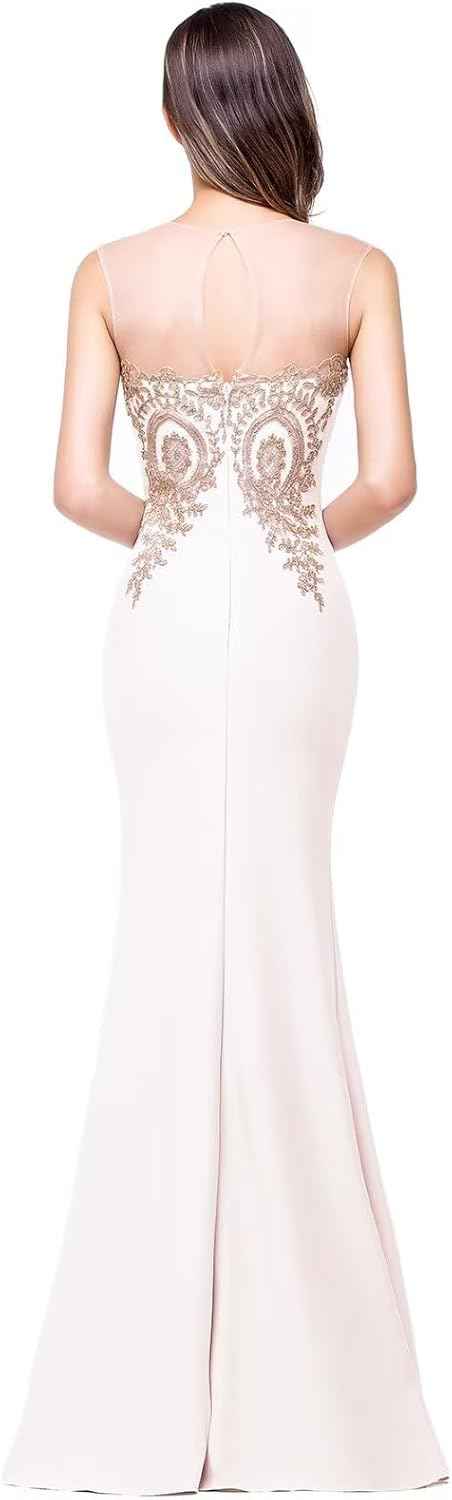 Women's Lace Applique Long Formal Mermaid Evening Prom Dresses - Bmbride
