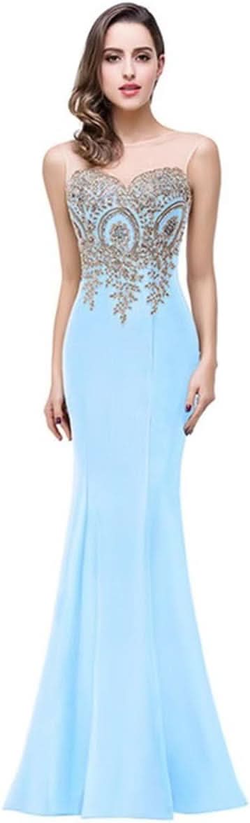 Women's Lace Applique Long Formal Mermaid Evening Prom Dresses - Bmbride