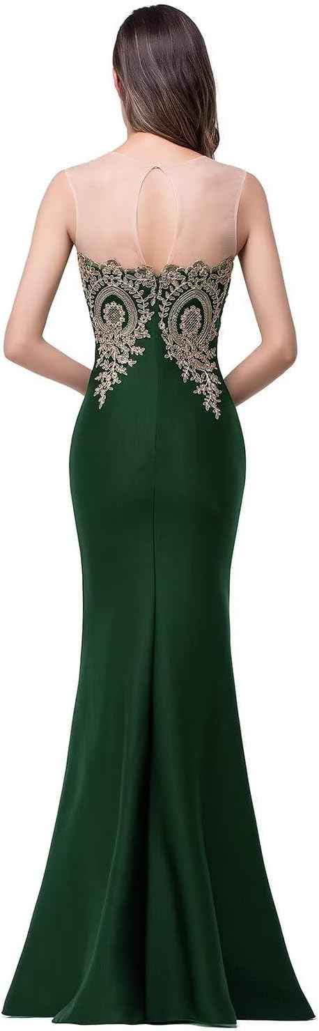 Women's Lace Applique Long Formal Mermaid Evening Prom Dresses - Bmbride