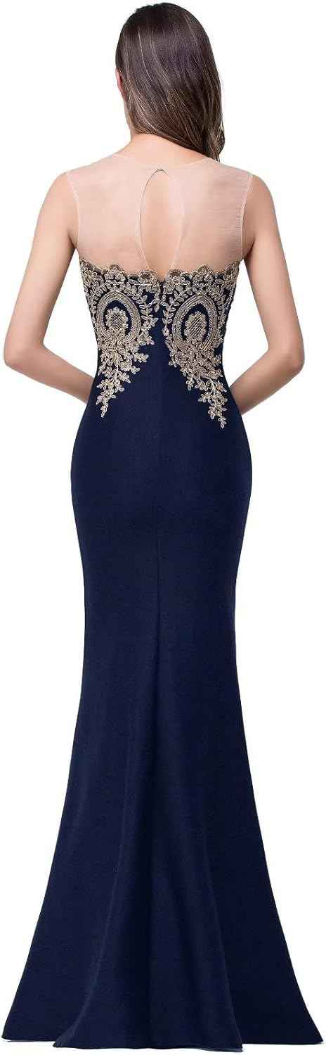 Women's Lace Applique Long Formal Mermaid Evening Prom Dresses - Bmbride