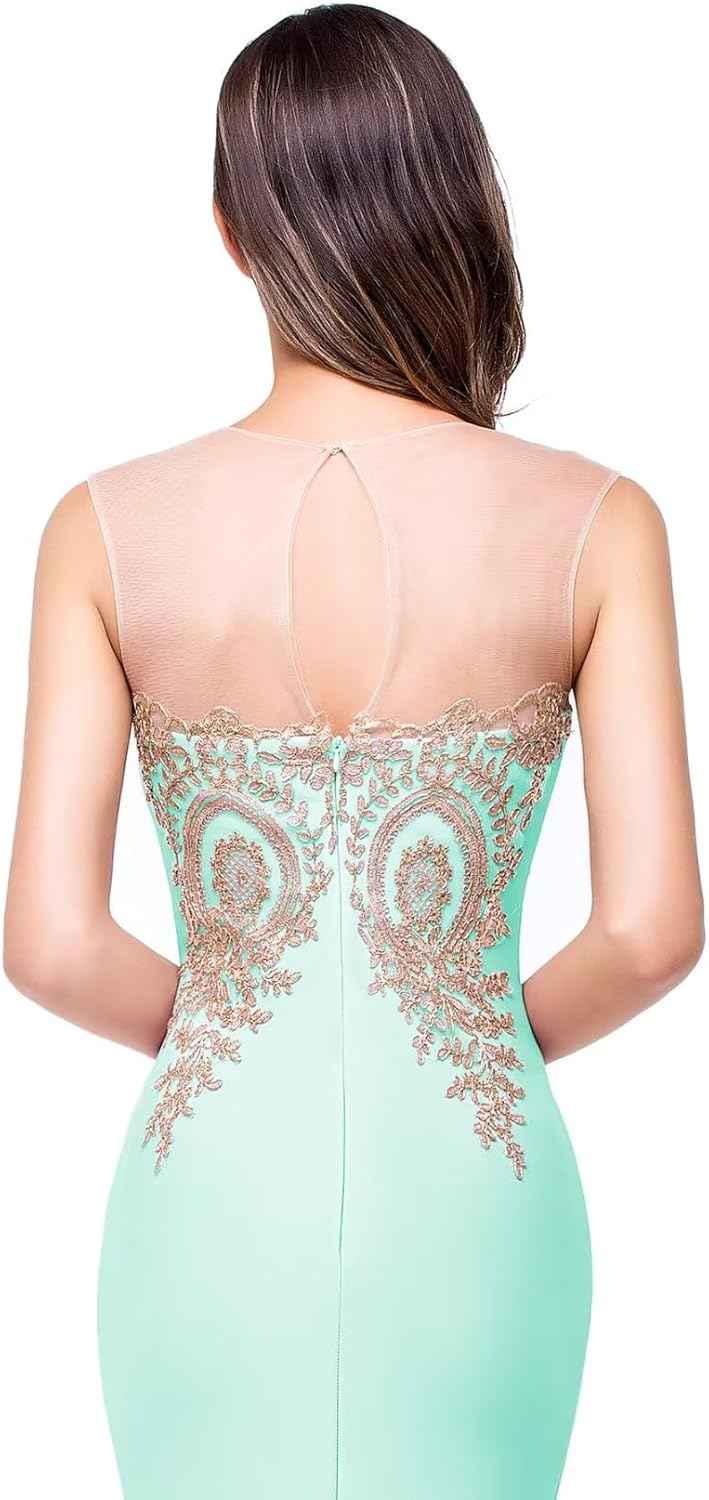 Women's Lace Applique Long Formal Mermaid Evening Prom Dresses - Bmbride