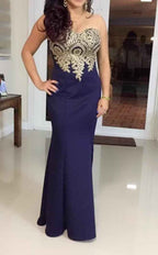 Women's Lace Applique Long Formal Mermaid Evening Prom Dresses - Bmbride