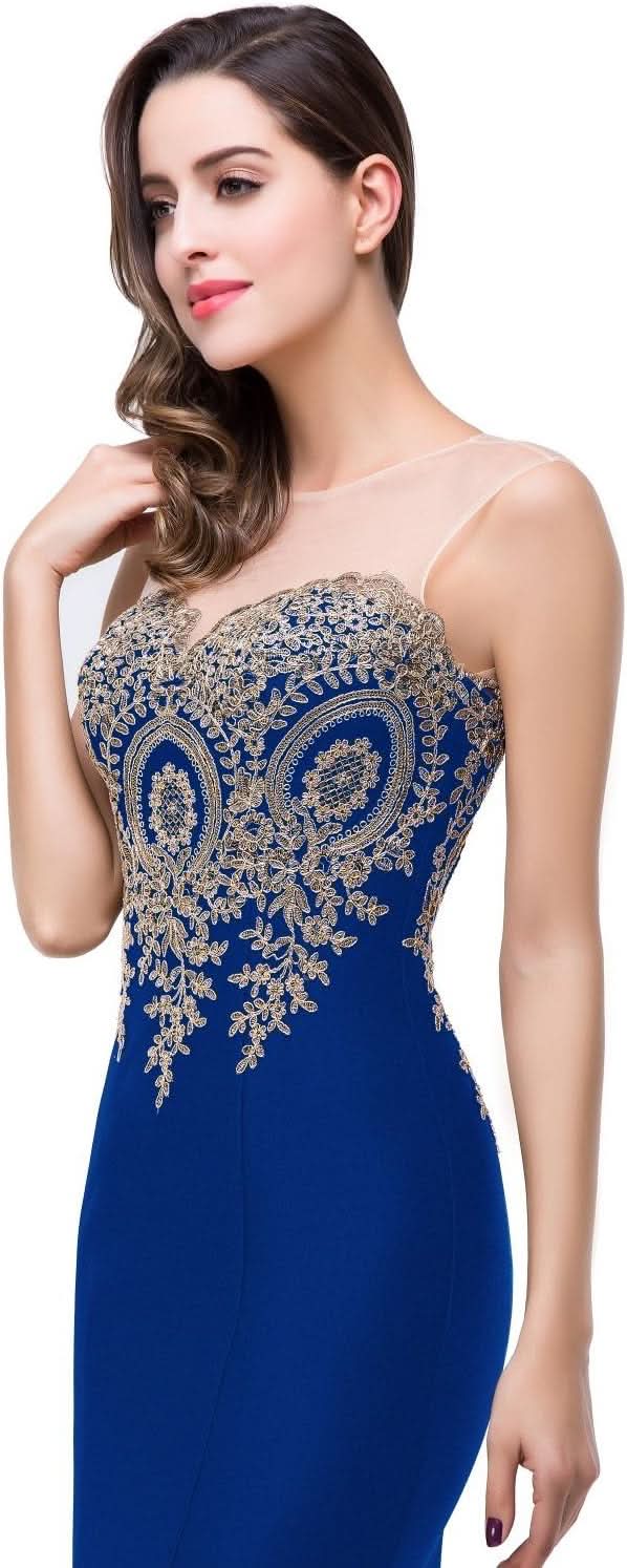 Women's Lace Applique Long Formal Mermaid Evening Prom Dresses - Bmbride