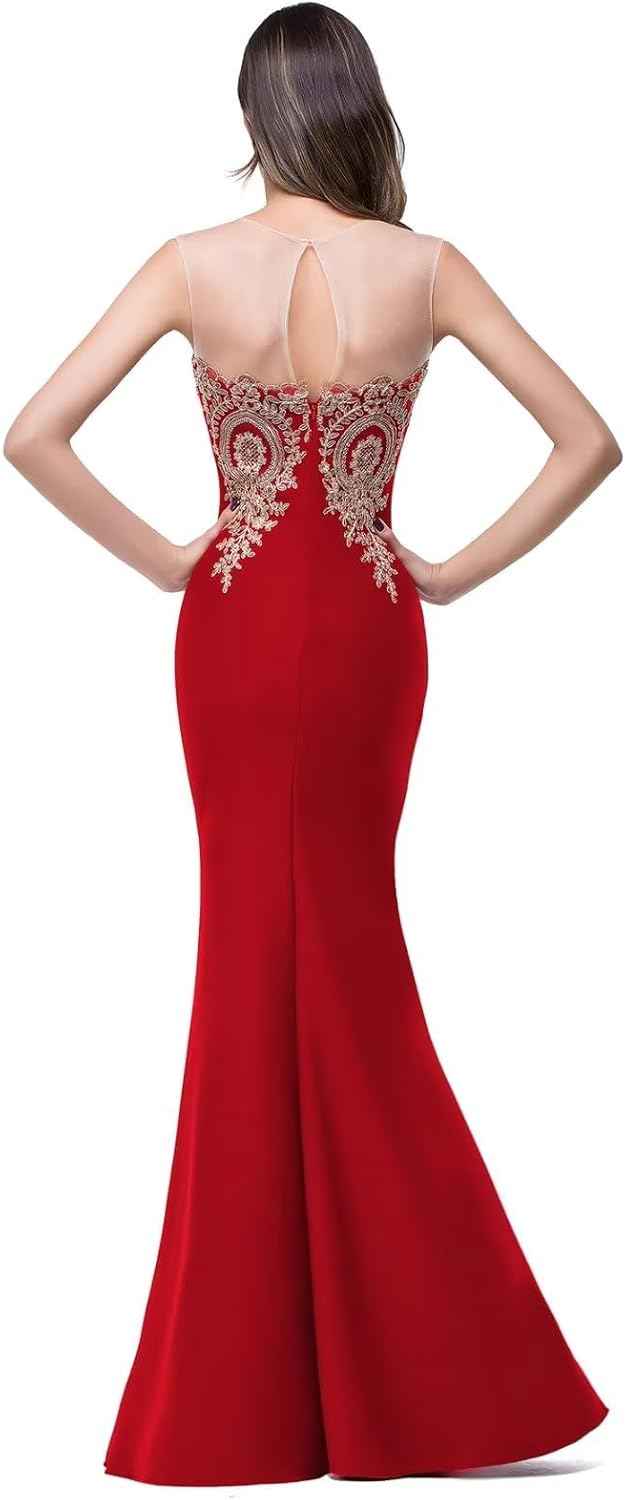 Women's Lace Applique Long Formal Mermaid Evening Prom Dresses - Bmbride