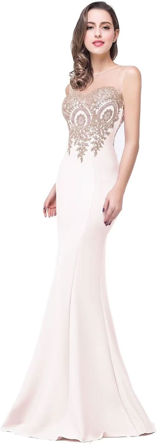 Women's Lace Applique Long Formal Mermaid Evening Prom Dresses - Bmbride