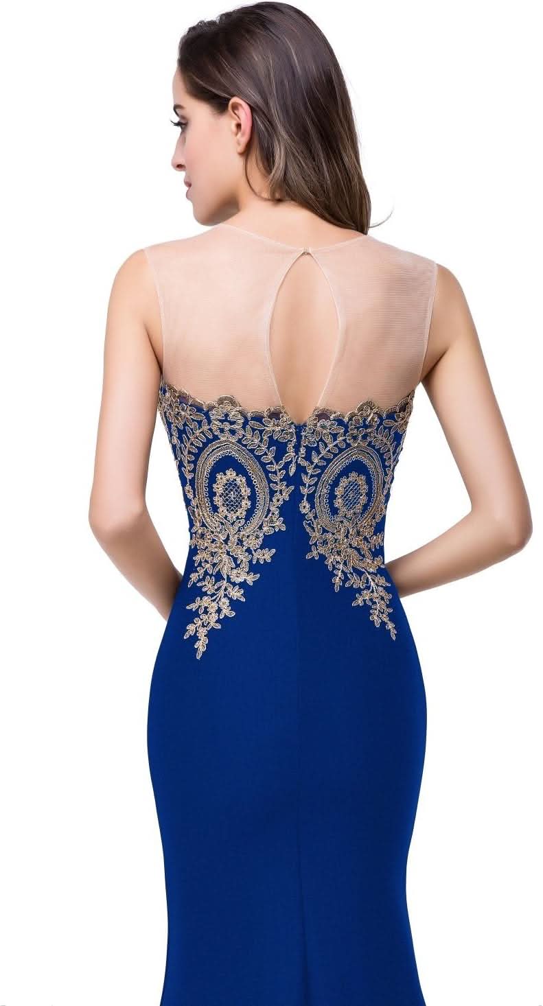 Women's Lace Applique Long Formal Mermaid Evening Prom Dresses - Bmbride