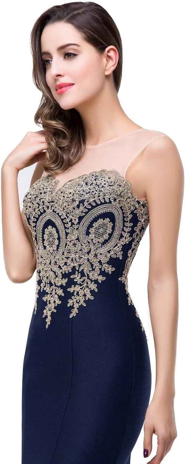 Women's Lace Applique Long Formal Mermaid Evening Prom Dresses - Bmbride