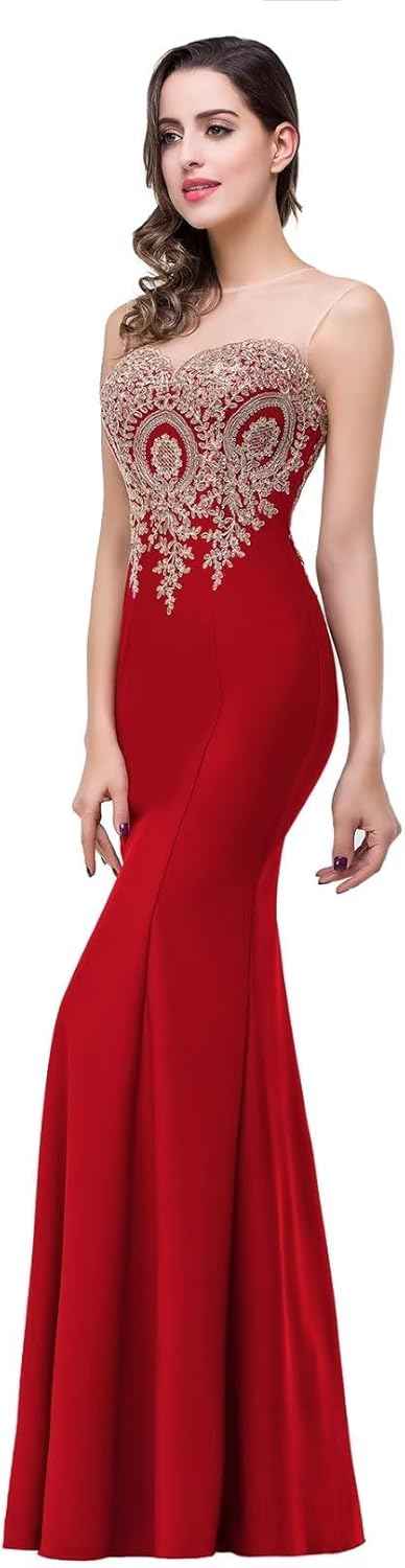 Women's Lace Applique Long Formal Mermaid Evening Prom Dresses - Bmbride
