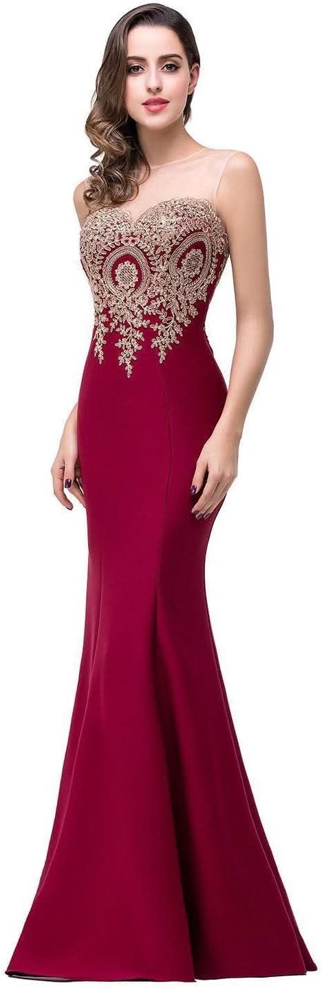 Women's Lace Applique Long Formal Mermaid Evening Prom Dresses - Bmbride