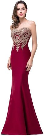 Women's Lace Applique Long Formal Mermaid Evening Prom Dresses - Bmbride