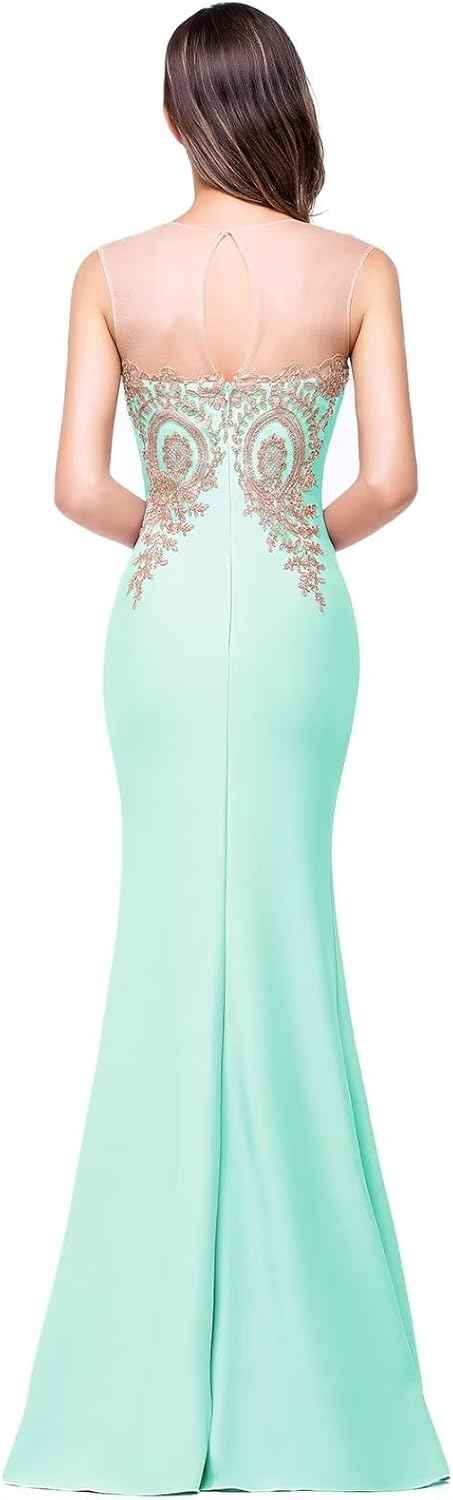 Women's Lace Applique Long Formal Mermaid Evening Prom Dresses - Bmbride