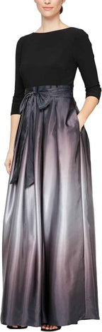 Women's Long Satin Mother of The Bride Dress with Pockets, Formal Party Gown (Petite and Regular Sizes) - Bmbride