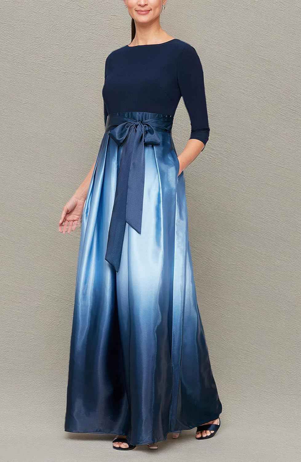 Women's Long Satin Mother of The Bride Dress with Pockets, Formal Party Gown (Petite and Regular Sizes) - Bmbride