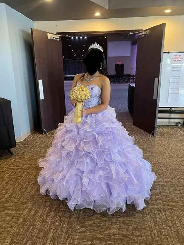 Women's Organza Ruffles Quinceanera Beaded Sweetheart Prom Ball Gown - Bmbride
