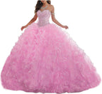 Women's Organza Ruffles Quinceanera Beaded Sweetheart Prom Ball Gown - Bmbride