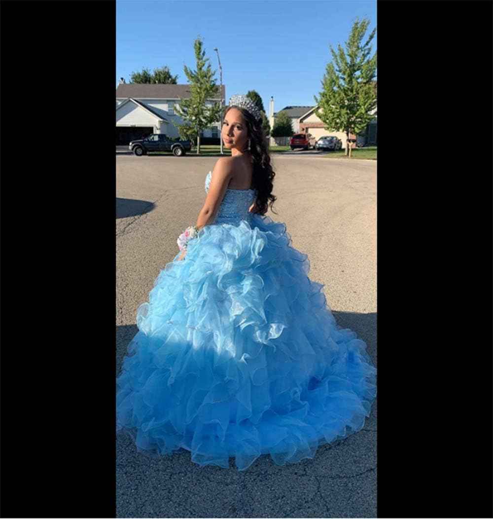 Women's Organza Ruffles Quinceanera Beaded Sweetheart Prom Ball Gown - Bmbride