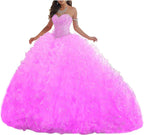 Women's Organza Ruffles Quinceanera Beaded Sweetheart Prom Ball Gown - Bmbride