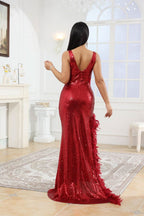 Women's Sexy Sequin Feather Prom Dresses 2025 High Slit Deep V Neck Evening Formal Masquerade Ball Gown Maxi Dress - Bmbride