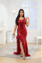 Women's Sexy Sequin Feather Prom Dresses 2025 High Slit Deep V Neck Evening Formal Masquerade Ball Gown Maxi Dress - Bmbride