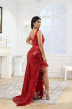 Women's Sexy Sequin Feather Prom Dresses 2025 High Slit Deep V Neck Evening Formal Masquerade Ball Gown Maxi Dress - Bmbride