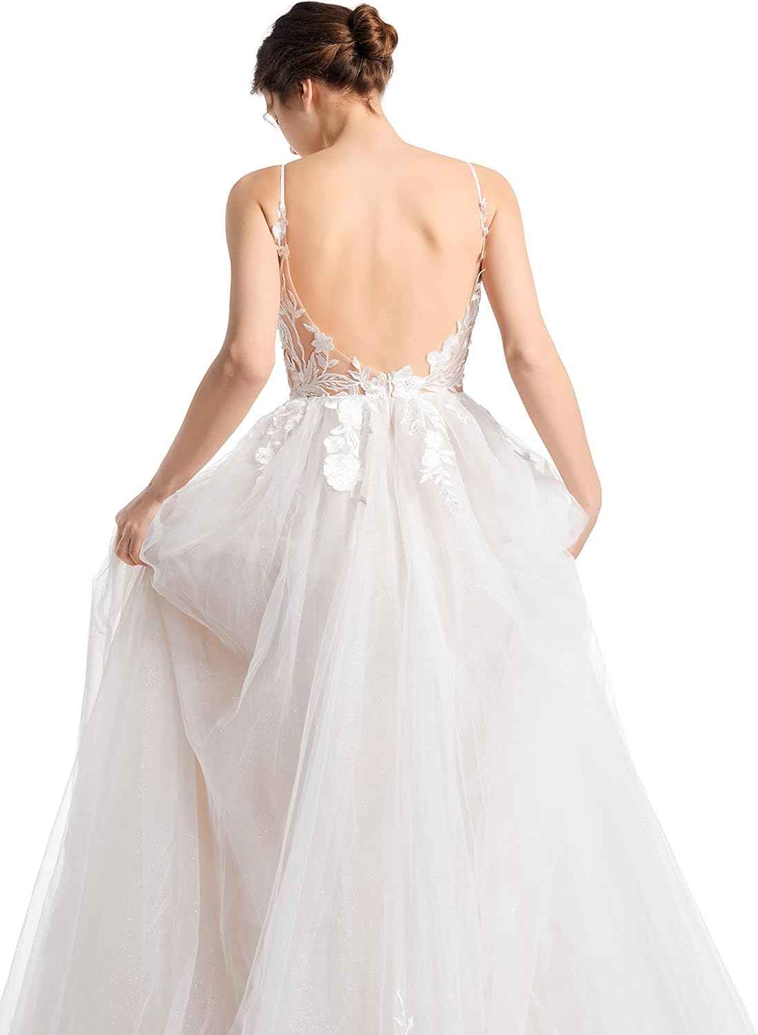 Women's Wedding Dresses Appliques Boho Beach Sexy Spaghetti Straps Lace Bridal Gowns Open Back - Bmbride