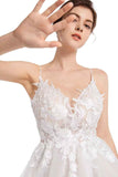 Women's Wedding Dresses Appliques Boho Beach Sexy Spaghetti Straps Lace Bridal Gowns Open Back - Bmbride