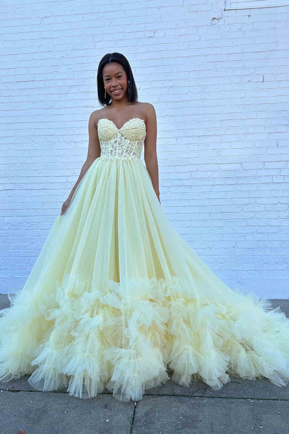 Lovely Red Tulle Appliques Sweetheart Ruffle Long Prom Dress BM bride