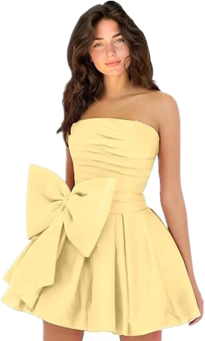 Simple Sleeveless Ruched Mini Homecoming Dress with Bow, Perfect for Any Party BM bride