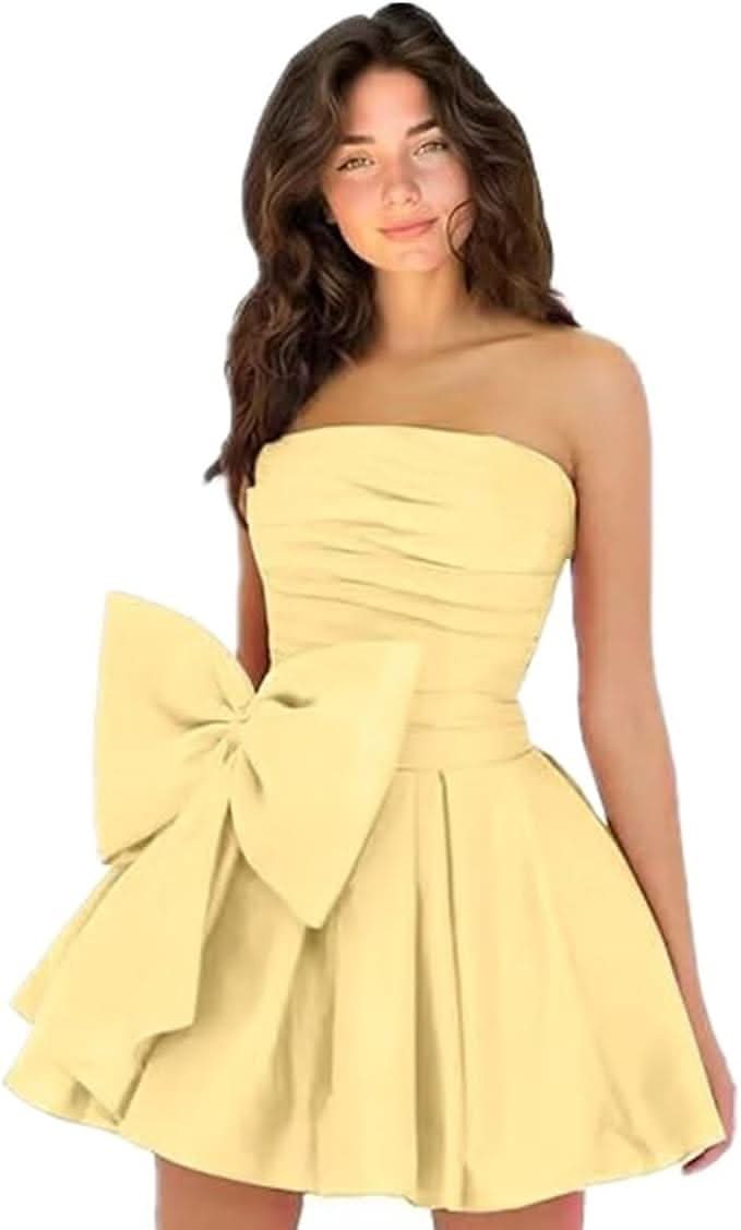 Simple Sleeveless Ruched Mini Homecoming Dress with Bow, Perfect for Any Party BM bride