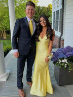 Yellow Mermaid Unique Open Back Long Prom Dress